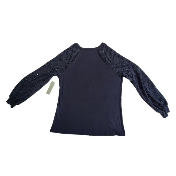 Nine.Eight Black Mixed Media Top with Banded Cuffs and Hem - Size Small - Picture 2 of 15